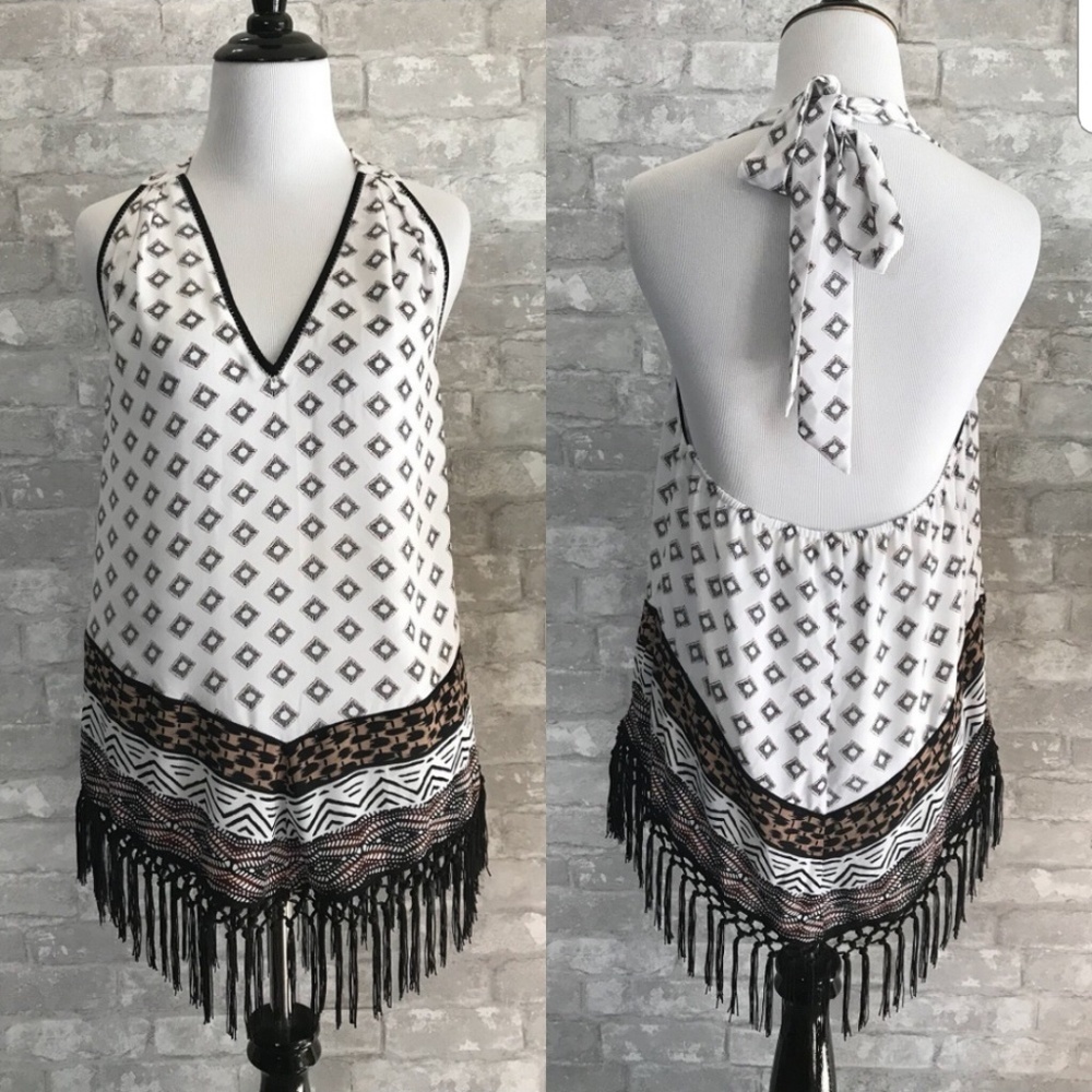 WHBM‎ Fringe hem Boho Halter top. Size XSP